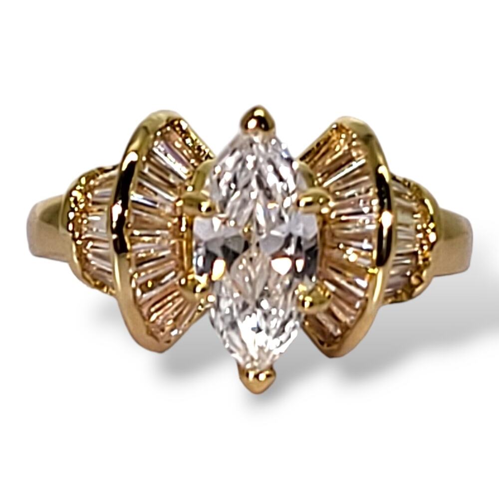 New Cubic Zirconia Prong and Bezel Set Marquise Baguette Women's Ring Size 9